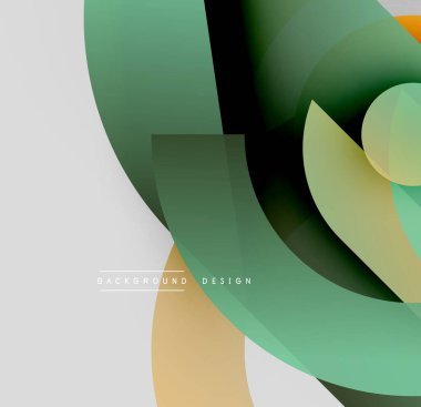 Soyut şekiller örtüşür, dinamik bileşim yaratır. Yeşil, sarı, siyah renkler tasarımda baskın. Minimalist estetik, modern his.