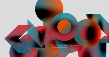 Soyut geometrik şekiller örtüşür, canlı renk bileşimi yaratır. Modern tasarım elementleri dinamik görsel deneyim önerir.