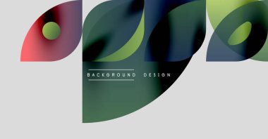 Soyut renkli şekiller örtüşür, dinamik görsel efekt yaratır. Modern tasarım elementleri akışkan hareket ve gradyan önerir.