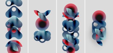 Katmanlı daireler içeren soyut bileşim. Kırmızı, mavi renkler harmanlanarak, dinamik görsel akış yaratır. Minimalist tarz, temiz arkaplan.