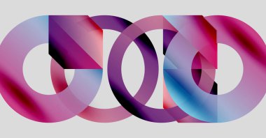 Soyut tasarım özellikleri üst üste binen renkli halkalar. Gradyan renkler harmanlanarak, dinamik görsel efekt yaratır. Modern, minimalist kompozisyon.