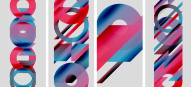 Soyut sanat eserleri üst üste binen renkli çemberler ve çizgiler içerir. Modern tasarım, canlı renkler dinamik kompozisyon oluşturur.