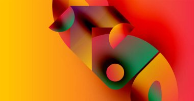 Soyut şekiller canlı renkleri harmanlarlar. Sarı, kırmızı, yeşil renkler dinamik kompozisyon oluşturur. Yumuşak eğimler hareketi, derinliği gösterir.