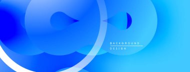 Soyut mavi arkaplan. Üst üste binen daireler dinamik görsel efekt yaratır. Yumuşak eğimler modern estetik sunar. Basit, temiz tasarım..