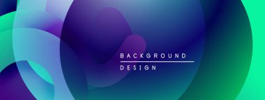 Soyut akışkan şekiller harmanlanır ve canlı gradyanlar oluşturur. Mavi, mor, yeşil renkler tasarımda baskın. Modern estetik.