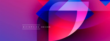 Soyut, enerjik bir arkaplan. Üst üste binen şekiller dinamik görsel efekt yaratır. Pembe, mor, mavi renkler kompozisyona hakim. Modern tasarım ögesi.