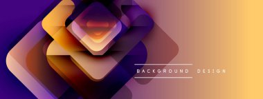 Soyut geometrik şekiller, canlı gradyanlar, modern tasarım. Mor, turuncu renkler dinamik görsel efekt yaratır. Minimalist stil.