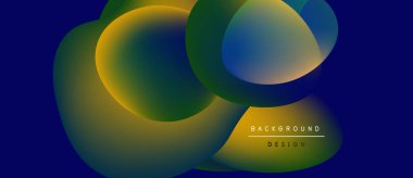 Soyut şekiller harmanlanarak canlı renk değişimleri yaratır. Mavi arkaplan, çağdaş tasarım ögesini vurgular.