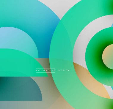 Soyut geometrik şekiller örtüşür, canlı gradyanlar yaratır. Teal, yeşil, altın rengi kompozisyona hakim. Modern tasarım ögesi.
