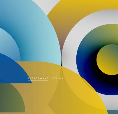 Soyut geometrik şekiller çakışıyor. Mavi, sarı, beyaz dinamik bileşim yaratır. Modern tasarım temiz ve canlı hissettiriyor..