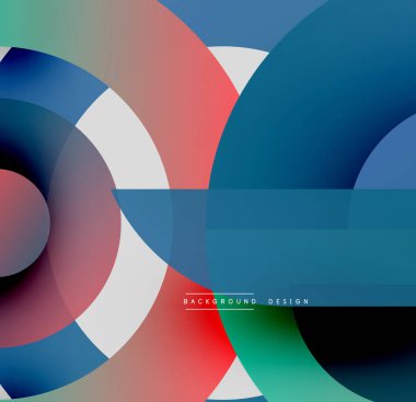 Soyut renkli daireler, dikdörtgenler üst üste biniyor. Modern tasarım, canlı renkler dinamik kompozisyon yaratır. Arkaplan eğimleri, pürüzsüz geçişler içerir.