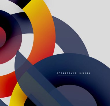 Soyut daireler çakışıyor, dinamik görsel etki yaratıyor. Renkler harmanlanır, modern arkaplan tasarımı oluşturulur. Basit şekiller, kalın renkler..