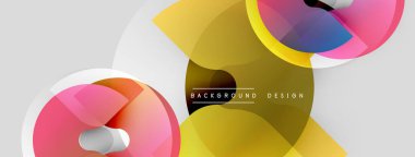 Soyut geometrik şekiller örtüşüyor, canlı renk eğimleri yaratıyor. Modern tasarım beyaz zemin üzerinde altın, pembe, mavi renkler içerir.