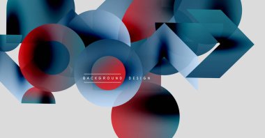 Soyut geometrik şekiller örtüşüyor, canlı kırmızı ve mavi renkler yaratıyor. Açık gri arkaplanı olan minimalist tasarım. Modern estetik.