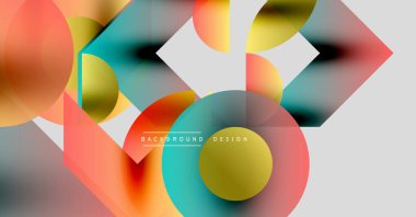 Soyut renkli şekiller çakışıyor. Gradyan renkler dinamik kompozisyon yaratır. Modern tasarım elementleri akıcılık ve enerji öneriyor.