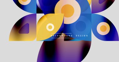 Soyut geometrik şekiller örtüşüyor, canlı renk eğimleri yaratıyor. Modern tasarım elementleri dinamik görsel deneyim önerir.