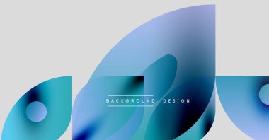 Soyut sıvı şekiller, mavi renkler, modern tasarım. Gradyan katmanlar derinlik yaratır, basit metin örtüsü mevcut. Minimalist estetik.