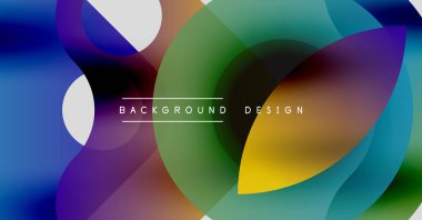 Soyut renkli şekiller örtüşür, dinamik görsel efekt yaratır. Gradyan renkler harmanlanır, modern arkaplan tasarımı oluşturulur.
