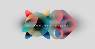 Soyut renkli örtüşen şekiller dinamik arkaplan oluşturur. Metin, formların altındaki arkaplan dizaynını okur. Minimalist estetik.