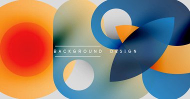 Soyut sıvı şekiller, canlı renkler, modern tasarım. Üst üste binen daireler dinamik bileşim yaratır. Metin arkaplan tasarımı okur.