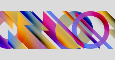 Soyut renkli şekiller örtüşür, dinamik görsel efekt yaratır. Parlak gradyanlar hareket, enerji ve modern tasarım önerir.