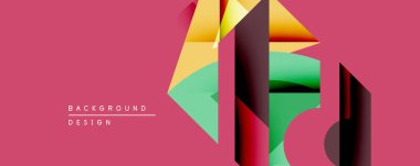 Soyut geometrik şekiller örtüşüyor, canlı renk eğimleri yaratıyor. Pembe arka plan dinamik kompozisyonu vurgular. Dijital projeler için modern tasarım ögesi.