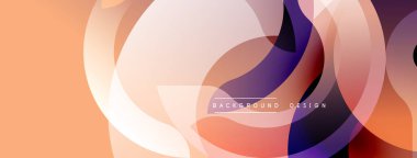 Soyut şekiller örtüşür, dinamik görsel etki yaratır. Şeftali, mor renkler kompozisyona hakim. Modern tasarım ögesi.