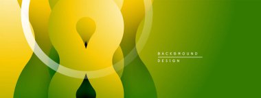 Soyut gradyanlar çakışıyor, dinamik görsel akış yaratıyor. Sarı, yeşiller kompozisyona hakim. Modern tasarım ögesi.