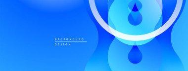 Soyut mavi arkaplan. Üst üste binen şekiller akışkan ve modern tasarım yaratır. İnce gradyanlar görsel derinliği arttırır. Minimalist estetik.