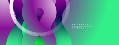 Soyut sıvı şekilleri, canlı gradyanlar. Mor renkten yeşile geçiş. Modern tasarım, düz kıvrımlar, dinamik bileşim.