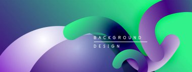 Soyut sıvı şekilleri, canlı gradyanlar. Modern tasarım elementleri dinamik görsel deneyimler yaratır. Mor, yeşil renkler kompozisyona hakim..
