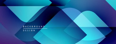 Soyut geometrik şekiller örtüşür, parlak mavi ve mor renkler yaratır. Arkaplan ve pankartlar için uygun modern tasarım ögesi.