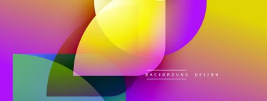 Soyut renkli örtüşen şekiller canlı modern tasarım yaratır. Gradyan renkler harmanlanır, dinamik görsel kompozisyon oluşturur.
