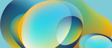 Üst üste binen renkli daireler içeren soyut bir kompozisyon. Renkler mavileri, sarıları, yeşillikleri karıştırır ve sıvı görsel efekt yaratır..