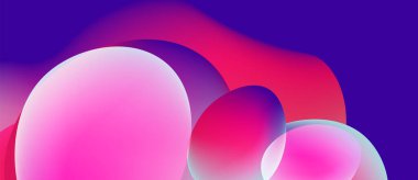 Soyut şekiller, canlı renklerin karışımı. Pembe, mor renkler kompozisyona hakim. Yumuşak eğimler sıvı görsel deneyim yaratır.