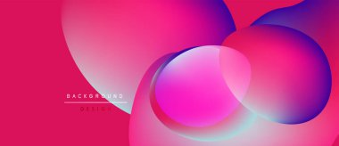 Soyut gradyanlar harmanlanır ve dinamik şekiller yaratır. Pembe, mor renkler kompozisyona hakim. Arka planlar için modern tasarım ögesi.