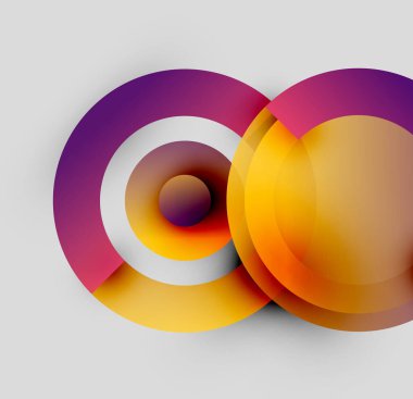 Soyut tasarım özellikleri üst üste biniyor. Mor, turuncu, sarı renkler sonsuzluk sembolü illüzyonu yaratır. Modern, canlı kompozisyon.