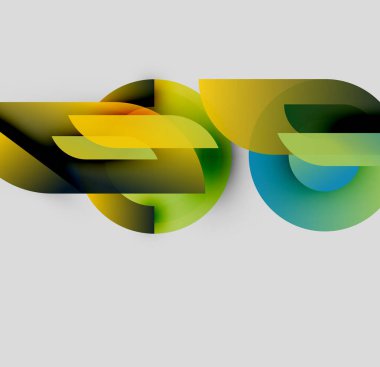 Soyut tasarım, üst üste binen renkli kurdeleler içeriyor. Gradyan gölgeler dinamik görsel efekt yaratır. Modern, akışkan şekiller bağlantı, hareket.