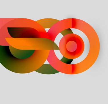 Soyut tasarım, üst üste binen daireler, canlı turuncu, yeşil renkler. Modern estetik, basit arkaplan görsel etki yaratır.