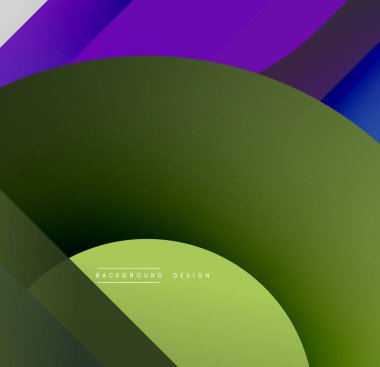 Soyut tasarım, üst üste binen kıvrımlar, canlı yeşiller, morlar. Yumuşak gradyanlar modern görsel cazibe yaratır. Minimalist estetik.