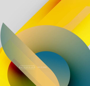 Soyut geometrik şekiller çakışıyor. Sarı, gri, deniz mavisi, kahverengi renkler dinamik bileşim oluşturur. Modern tasarım ögesi.