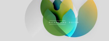 Soyut renkli şekiller örtüşür, dinamik görsel efekt yaratır. Gradyan renkler düzgün bir şekilde harmanlanarak modern tasarım elementini oluşturur.