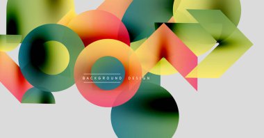 Soyut renkli şekiller örtüşür, dinamik görsel kompozisyon yaratır. Gradyan renkler harmanlanarak modern tasarım ögesini oluşturur.