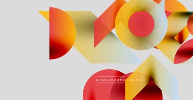 Soyut geometrik şekiller örtüşüyor, canlı renk eğimleri yaratıyor. Tasarım sıcak tonlara sahiptir, sarı, turuncu, kırmızı renkler. Modern arkaplan.
