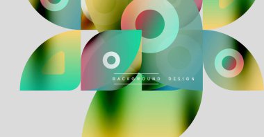 Soyut renkli şekiller çakışıyor. Gradyan renkler modern görsel efekt yaratır. Metin elemanları mevcut olan minimalist tasarım.