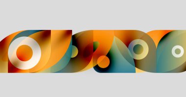 Üst üste binen daireler, canlı renkler, gradyanlar içeren soyut kompozisyon. Modern tasarım, dinamik şekiller görsel ilgi yaratıyor.