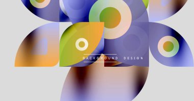 Soyut renkli şekiller örtüşüyor, dinamik modern arka plan oluşturuyor. Yumuşak eğimler, daireler, kareler görsel ahenk sunar.