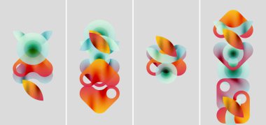 Soyut gradyanlar dört panel boyunca akan şekiller oluştururlar. Renkler karışır, dinamik görsel ritim yaratır. Yumuşak gölgeler derinliği gösterir.