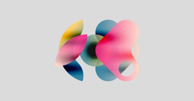 Soyut renkli şekiller çakışıyor, yumuşak gradyanlar yaratıyor. Işık arkaplanı canlı renkleri, modern tasarımı arttırır.