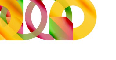 Soyut renkli çakışan daireler dinamik görsel kompozisyon oluşturur. Parlak renkler harmanlanır, ilginç şekiller, gradyanlar oluşturur..